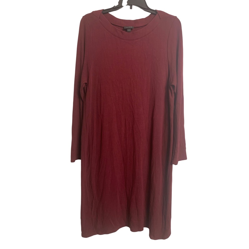 J.Jill Wearever Burgundy Ribbed Knit Long Sleeve Shift Dress Large